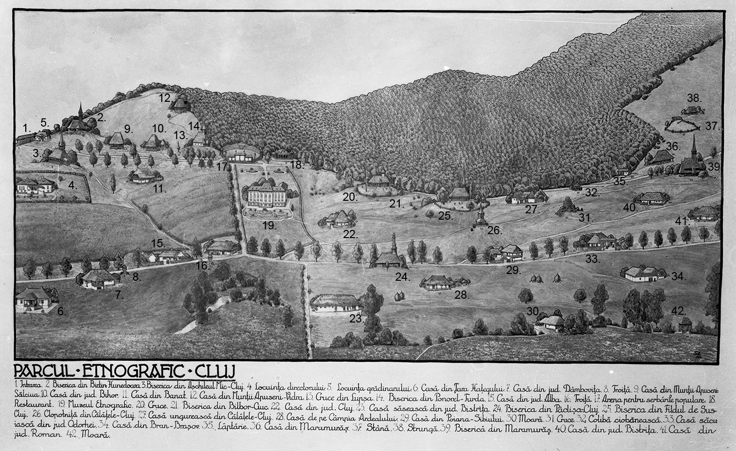 Our annotations to Vuia’s 1929 concept layout for the ethnographic park in Cluj
