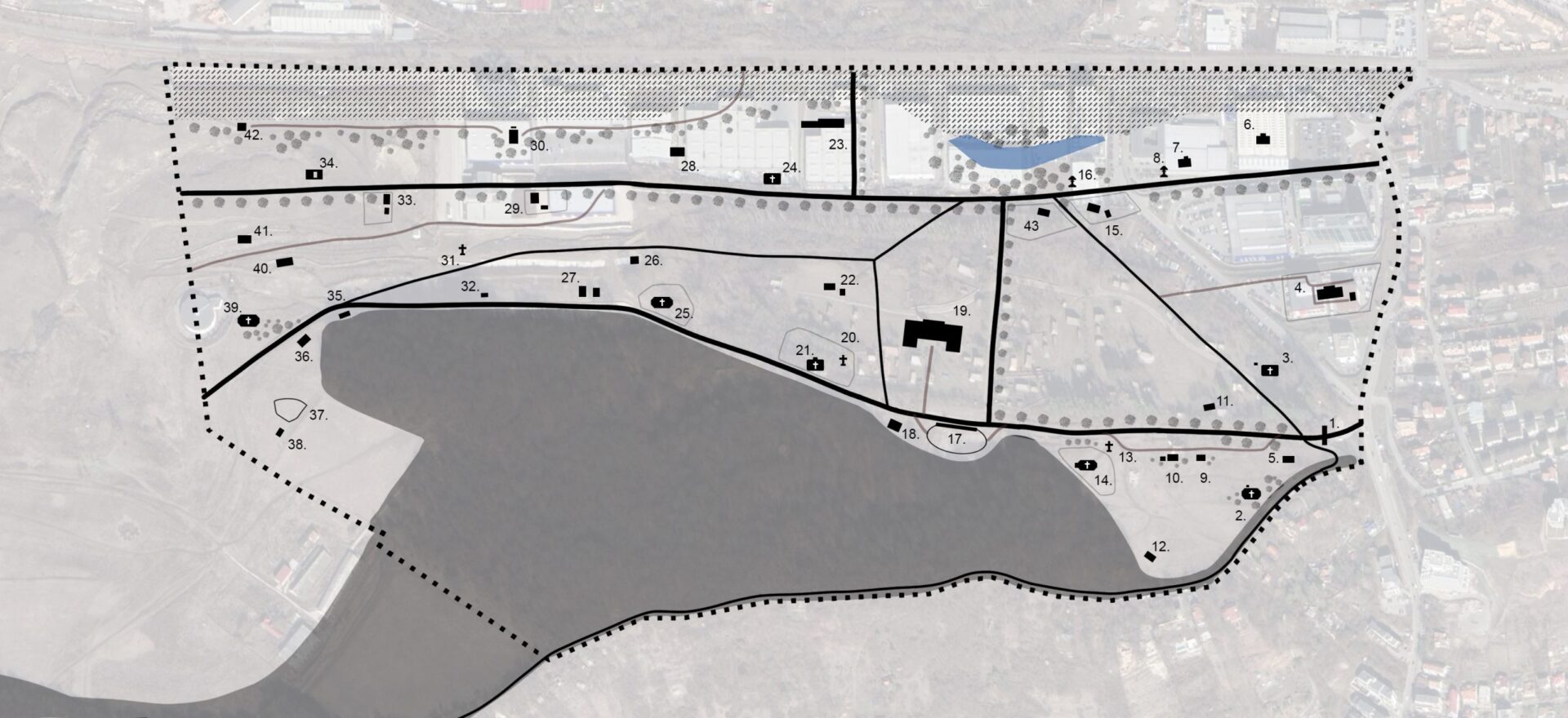 Our plan reconstruction of Vuia’s 1929 concept layout for the ethnographic park
